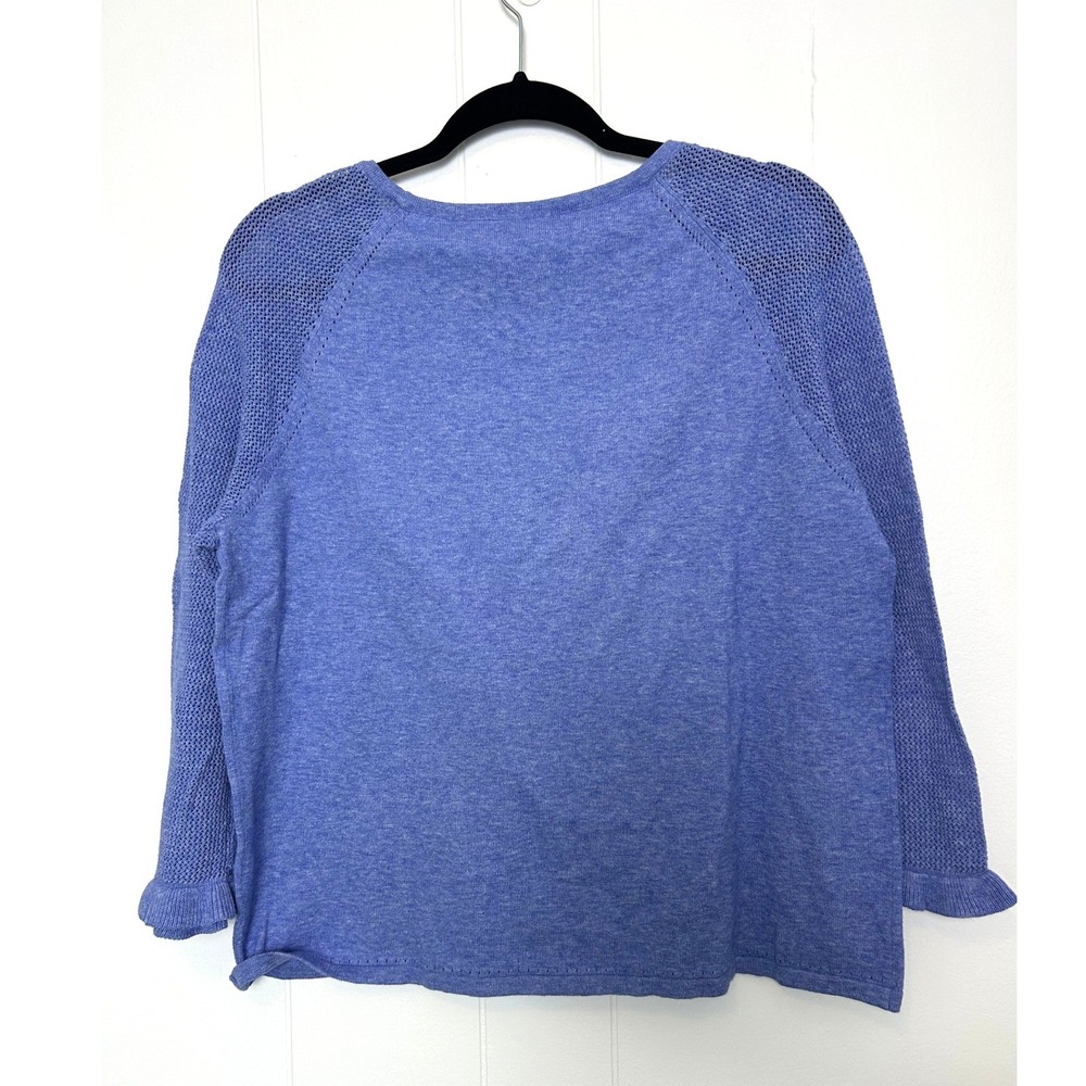 J McLaughlin Sweater Top women's L Periwinkle‎ Blue Cotton Knit Ruffle classic - Picture 2 of 9